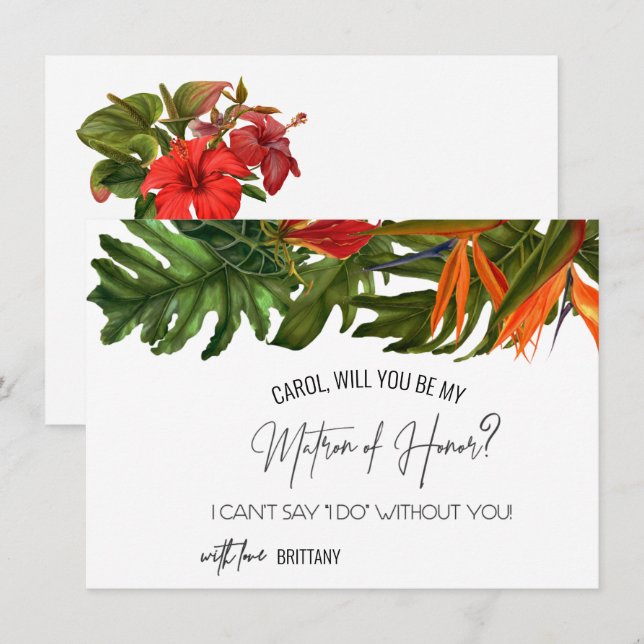 Tropical Breeze Will You Be Matron of Honor  Card (Front/Back)
