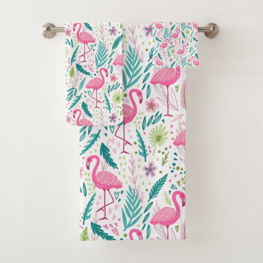 Tropical Breezy Pink Flamingo Pattern Bath Towel Set