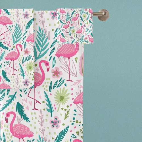 Tropical Breezy Pink Flamingo Pattern Bath Towel Set