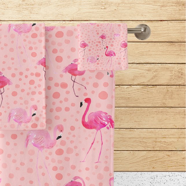 Tropical Breezy Pink Flamingo Pattern Bath Towel Set (Creator Uploaded)