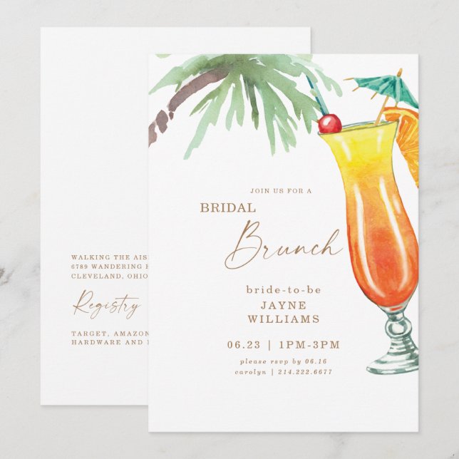 Tropical Bridal Brunch Colorful  Invitation (Front/Back)