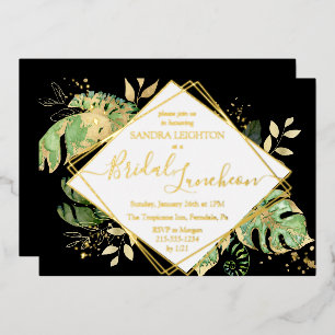 Tropical Bridal Luncheon Shower Black & Gold Foil Invitation