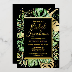 Tropical Bridal Luncheon Shower Black & Gold Foil Invitation