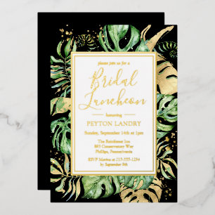 Tropical Bridal Luncheon Shower Black & Gold Foil Invitation
