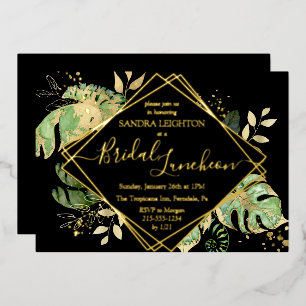 Tropical Bridal Luncheon Shower Black & Gold Foil Invitation
