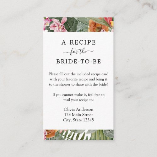 Tropical Bridal Recipe Request Enclosure Card