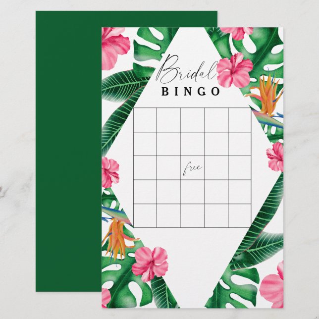 Tropical - Bridal shower bingo game (Front/Back)