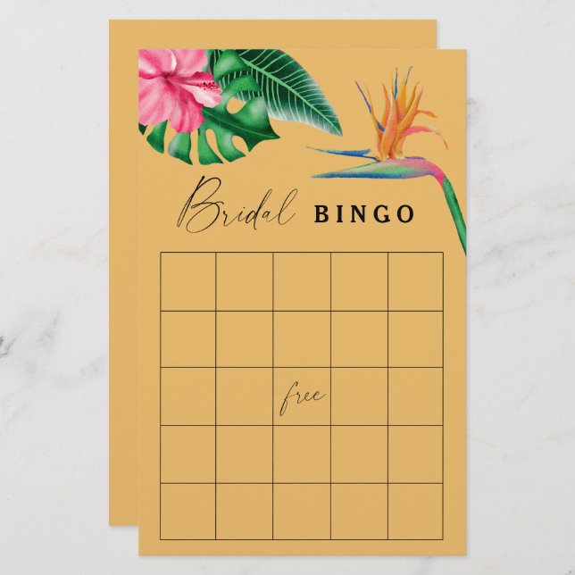 Tropical - Bridal shower bingo game (Front/Back)