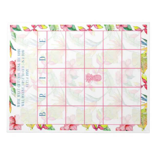 Tropical Bridal Shower Bingo Notepad | Zazzle