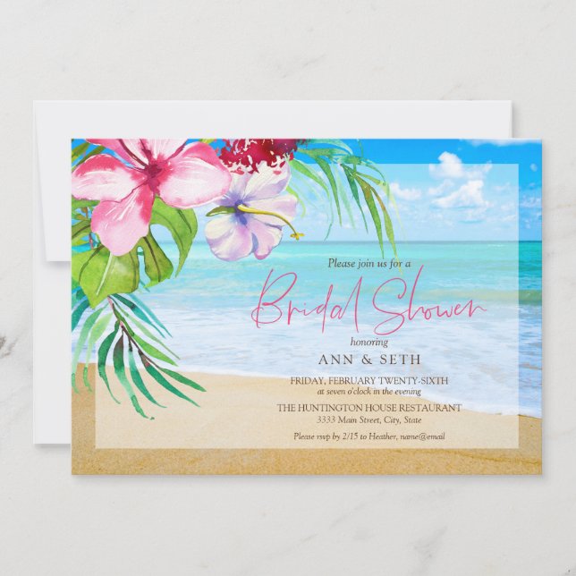 Tropical Bridal Shower Floral Beach Invitation (Front)