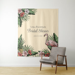 Tropical Bridal Shower Floral Flamingo Backdrop