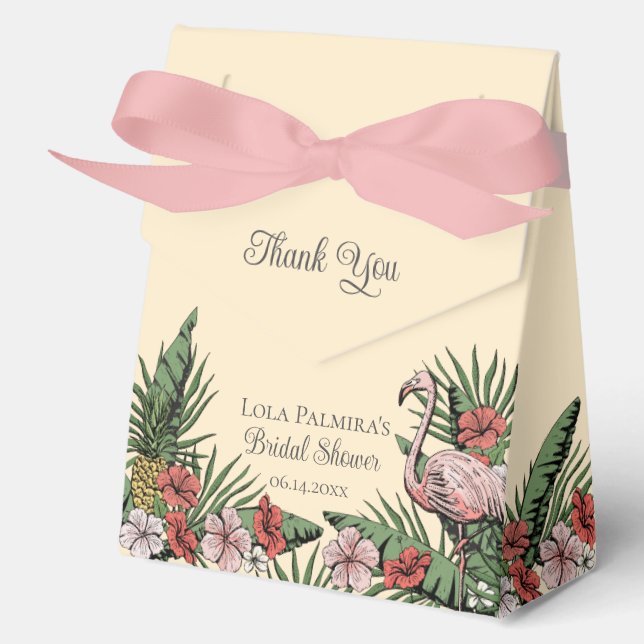 Tropical Bridal Shower Floral Pink Flamingo Favor Boxes (Front)