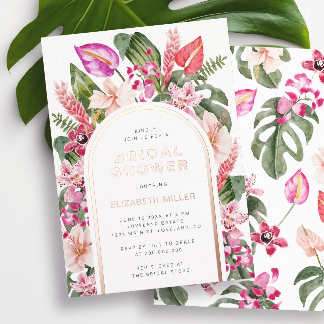 Tropical Bridal Shower Foil Invitation