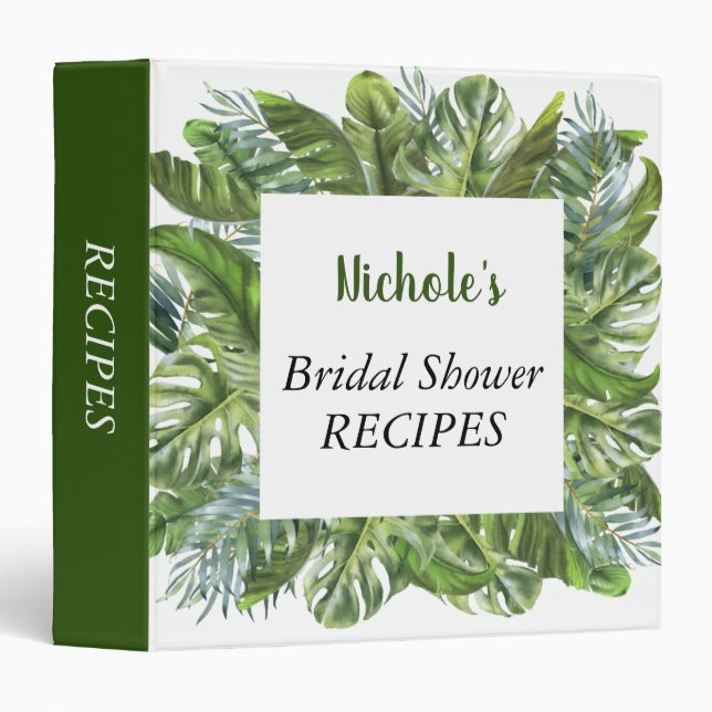 Tropical Bridal Shower Frame Greenery Recipes  3 Ring Binder (Front/Spine)