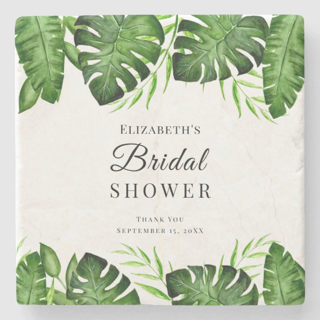 Tropical Bridal Shower Greenery Custom Favor Stone Coaster (Front)