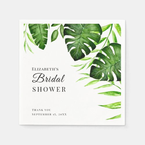Tropical Bridal Shower Greenery Script Watercolor Napkins
