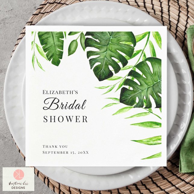 Tropical Bridal Shower Greenery Script Watercolor Napkins (Creator Uploaded)