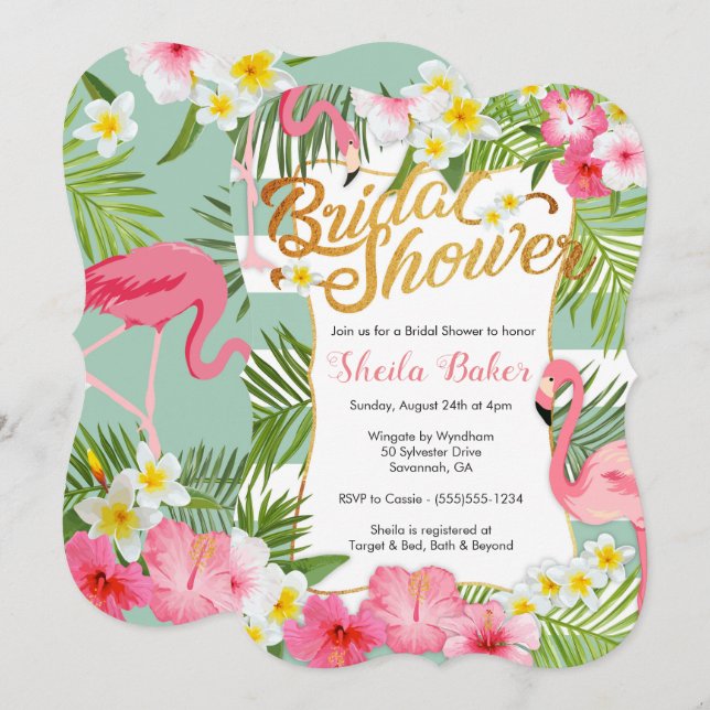Tropical Bridal Shower Invitation - Flamingos (Front/Back)