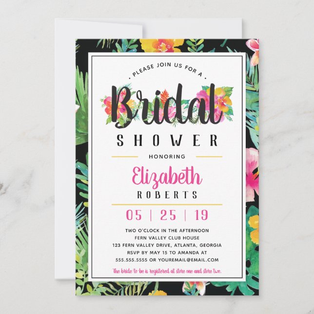 Tropical Bridal Shower Invitation, Luau Invitation (Front)