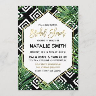 Tropical Bridal Shower Invitation Palm Fronds Gold