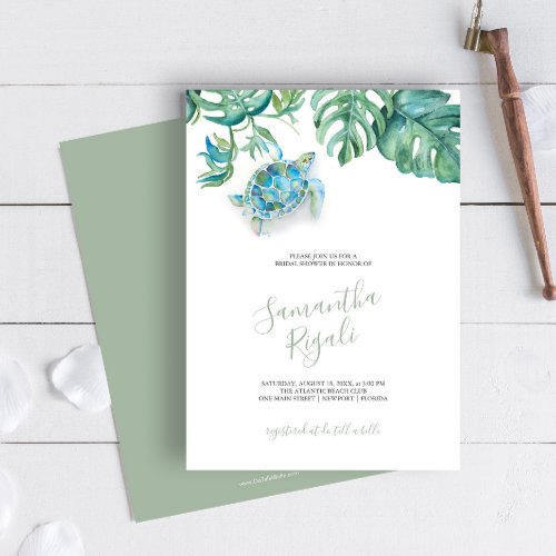 Tropical Bridal Shower Invitation Sea Turtle