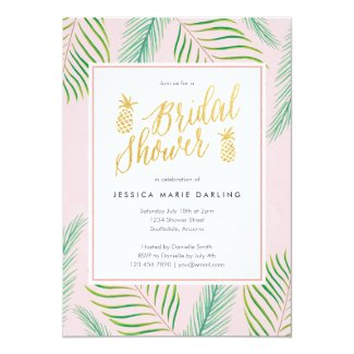 Tropical Bridal Shower Invitations in Pink & Gold