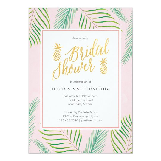 tropical bridal shower invitations in pink gold zazzle com hawaiian bridal shower invitations
