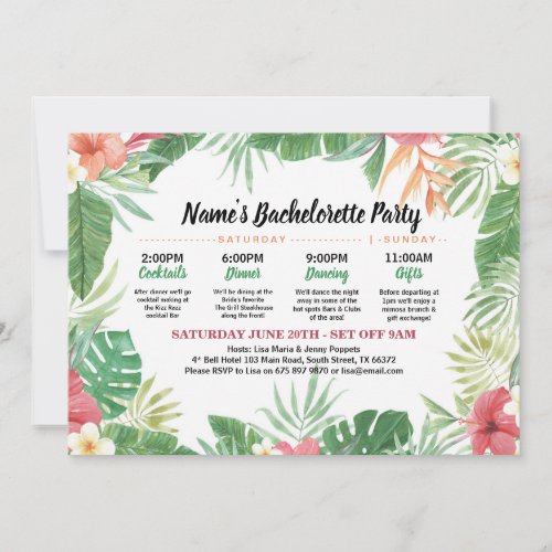 Tropical Bridal Shower Itinerary Aloha Invite