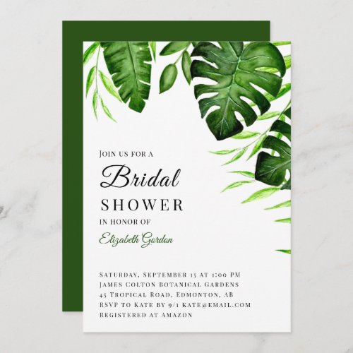 Tropical Bridal Shower Jungle Leaves Botanical Invitation