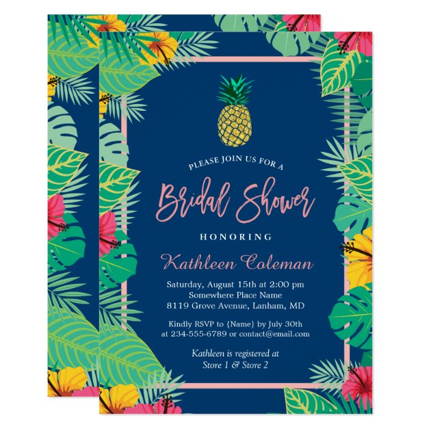 Tropical Bridal Shower | Navy Blue Gold Pineapple Invitation