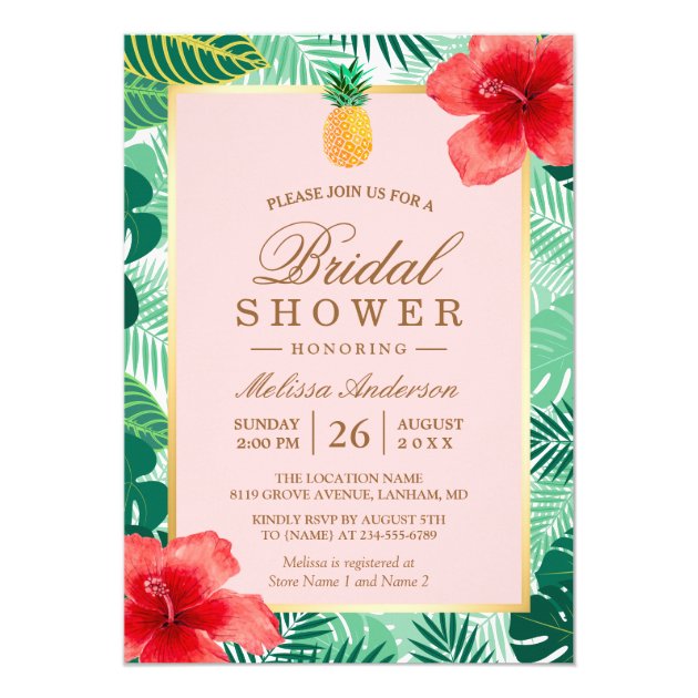 Tropical Bridal Shower | Pineapple Blush Pink Invitation