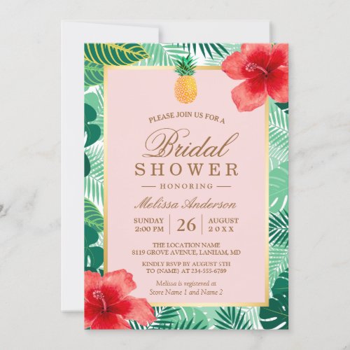 Tropical Bridal Shower  Pineapple Blush Pink Invitation