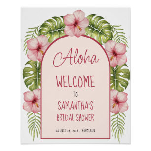 Tropical Bridal Shower Pink Hibiscus Welcome Sign