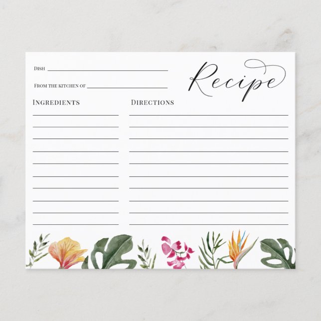 Tropical Bridal Shower Recipe card (Front)