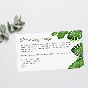 Tropical Bridal Shower Recipe Request Card 