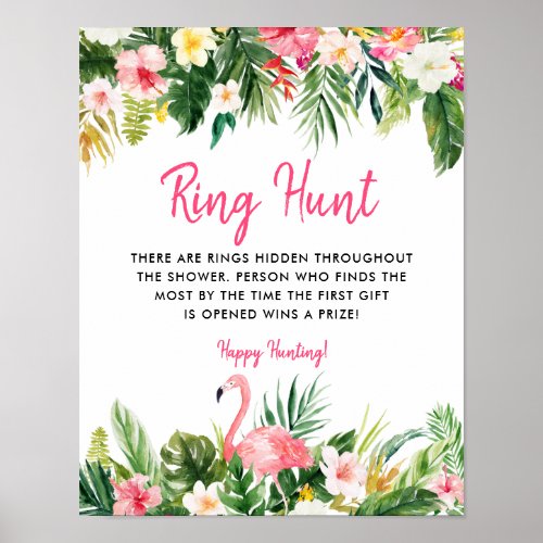 Tropical Bridal Shower Ring Hunt Game Cards Poster