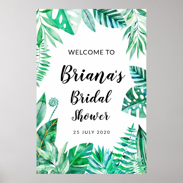 Tropical bridal shower sign, tropical wedding poster (Front)
