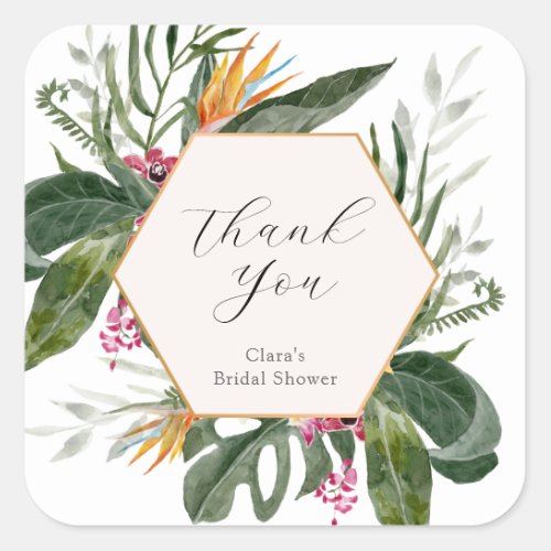 Tropical Bridal Shower Thank you Square Sticker