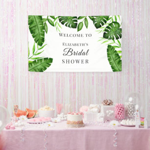 Tropical Bridal Shower Watercolor Script Jungle Banner