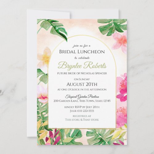 Tropical Bridal Shower with Gold Frame Arch Invitation