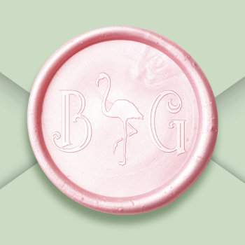 Tropical Bride Groom Initials Flamingo Wax Seal Sticker by amoredesign at Zazzle