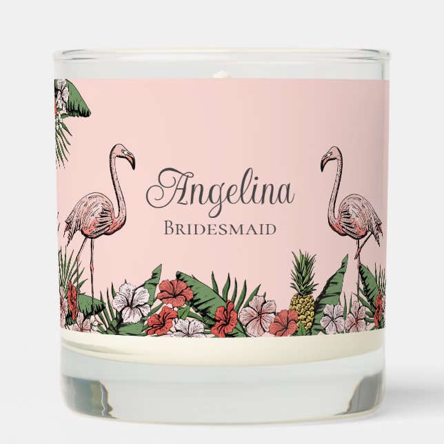 Tropical Bridesmaid Floral Pink Flamingo Scented Candle (Front)