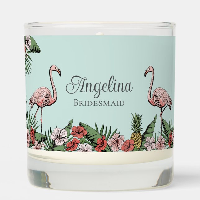 Tropical Bridesmaid Floral Pink Flamingo Scented Candle (Front)