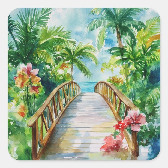 Tropical Bridge Square Sticker (Front)