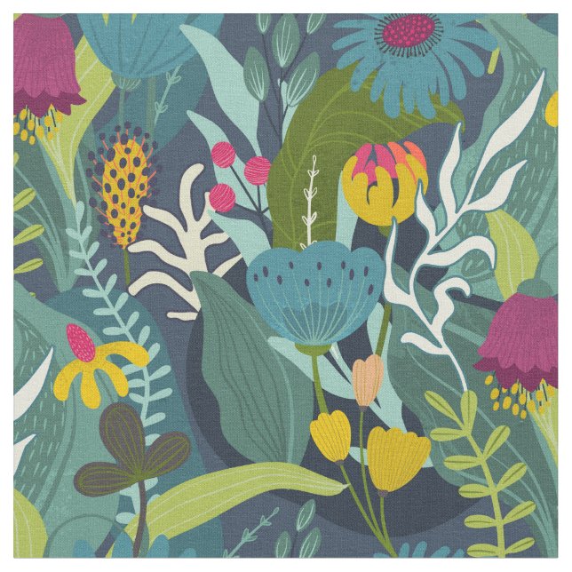 Tropical Bright Floral Pattern Fabric (Close Up)