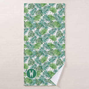 Tropical Bright Green Palm Leaves Bath Towel Set