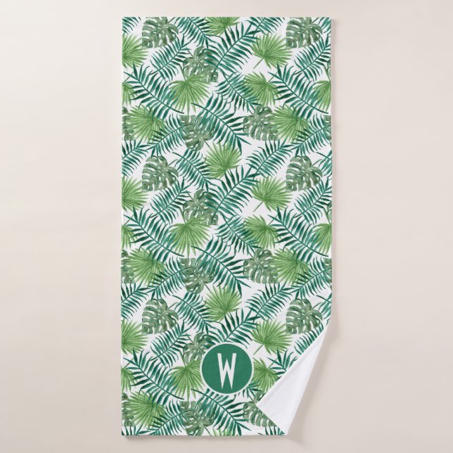 Tropical Bright Green Palm Leaves Pattern Towels (Bath Towel)