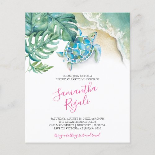 Tropical Budget Sweet 16 Birthday Party Invitation Flyer