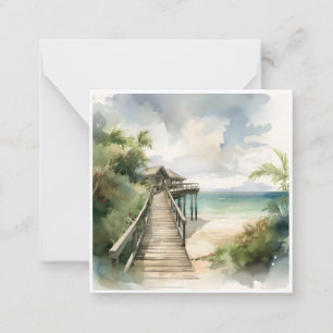 Tropical Bungalow Beach House Note Card