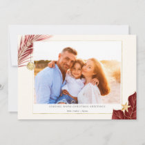 Tropical Burgundy and Gold Greenery Photo Holiday Card